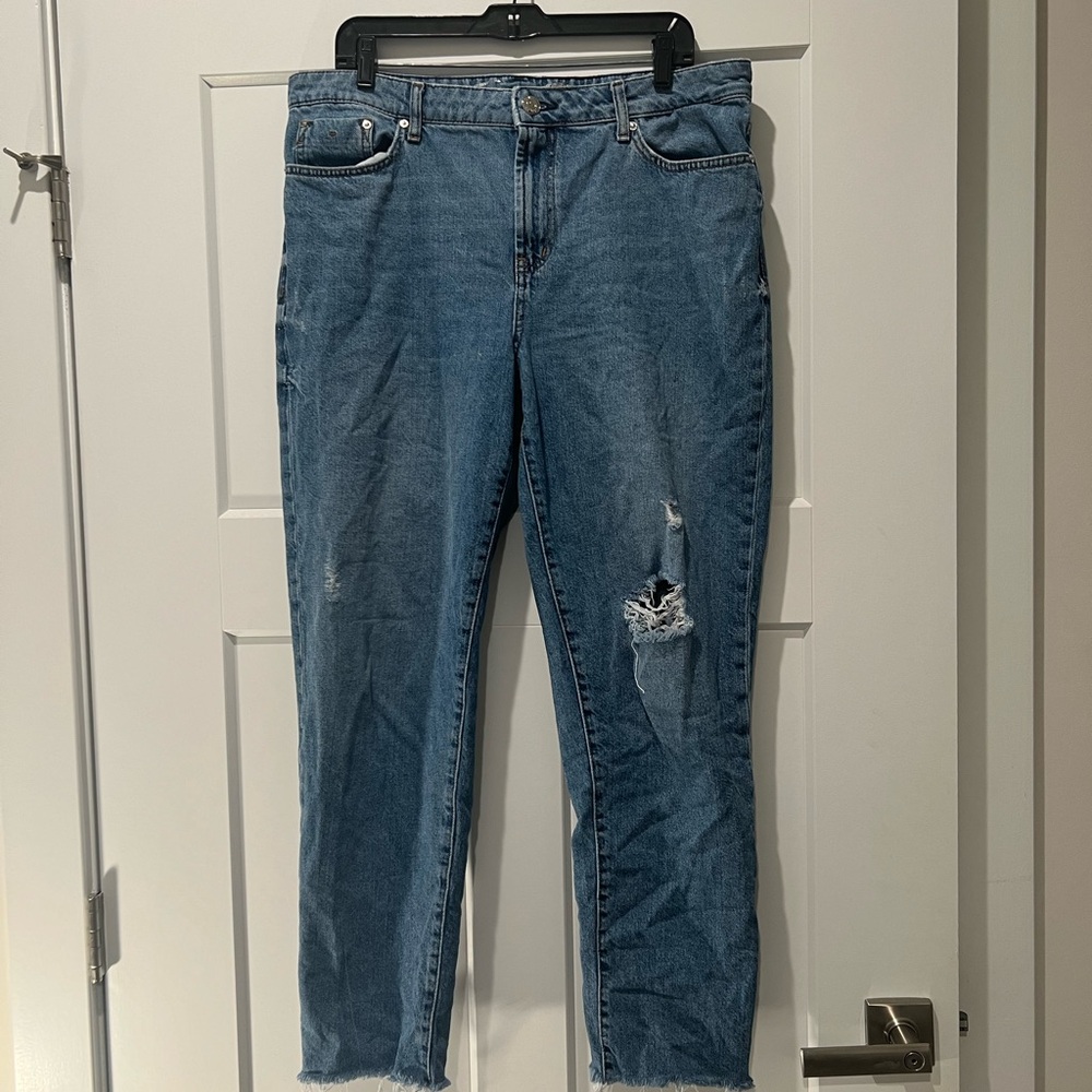Seven Jeans Straight Leg High-Waisted Distressed Jeans